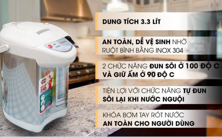 Bình thủy điện Sunhouse SHD1533 3.3 lít có nhiều tiện ích hỗ trợ người dùng trong quá trình đun nước