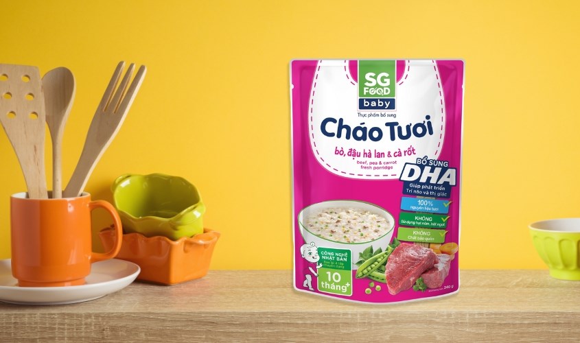 Cháo tươi SG Food Baby vị bò, đậu Hà Lan và cà rốt gói 240g (từ 10 tháng)