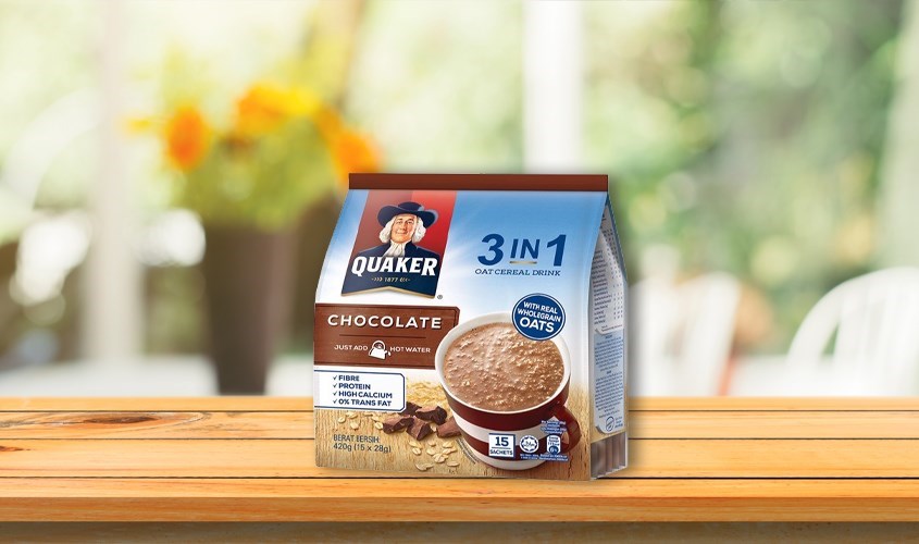 Yến mạch nguyên chất cán mỏng vị chocolate Quaker 420g