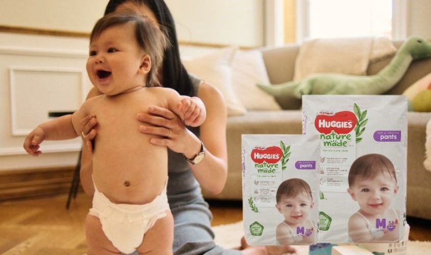 Tã quần Huggies Platinum nature made siêu cao cấp size M 58 miếng (6 - 11 kg)