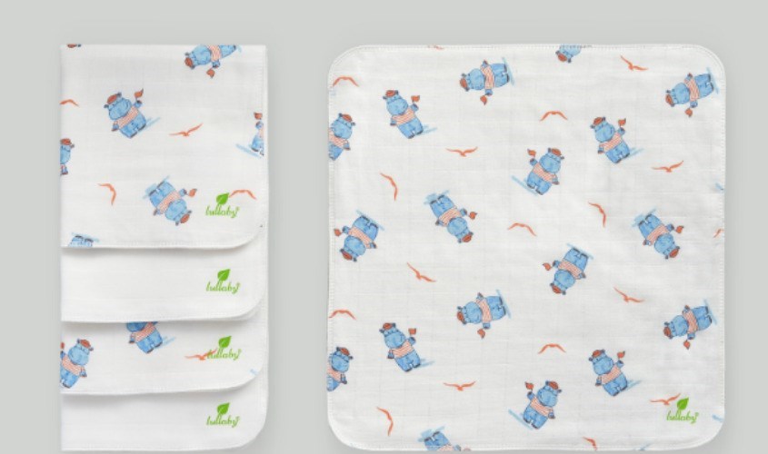 5 khăn sữa cotton Dobby Lullaby NH637P 4 lớp 30x30 cm - Màu trắng hà mã