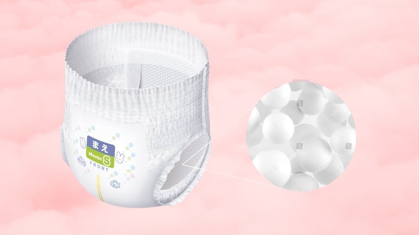 Bỉm Merries có lõi kép mang lại khả năng thấm hút nhanh