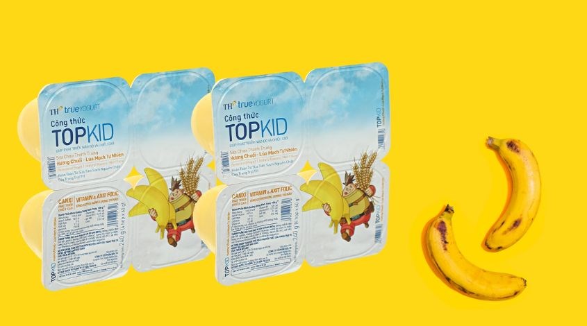 Lốc 4 hộp sữa chua thanh trùng TH true YOGURT Top Kid vị chuối lúa mạch 60g