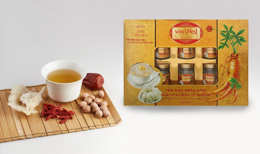 Hộp 6 hũ nước yến sào nhân sâm ít đường Win