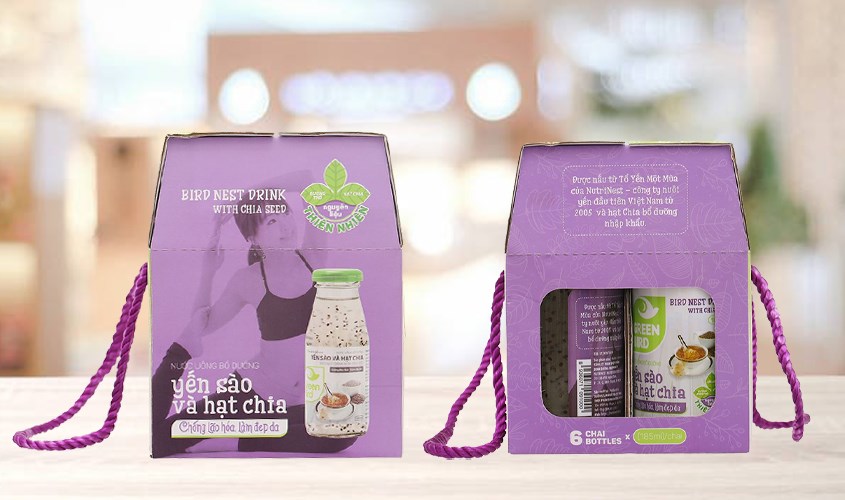 Lốc 6 chai nước yến sào hạt chia Green Bird 185 ml