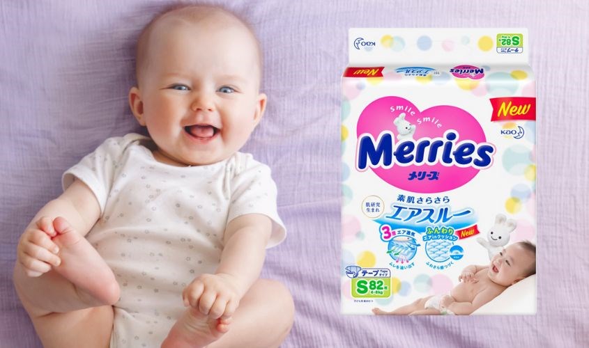 Tã dán Merries size S 82 miếng (4 - 8 kg)