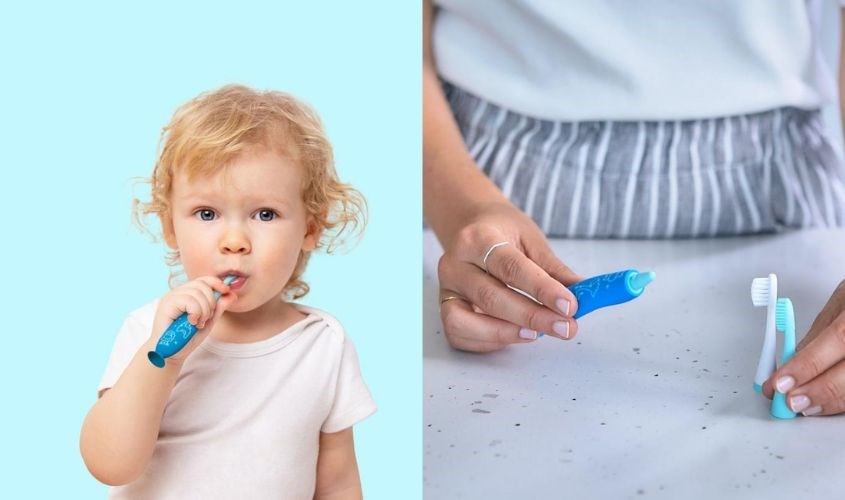 Bàn chải cho bé Marcus & Marcus MNMRC06-BL lông silicone (Từ 2 tuổi)