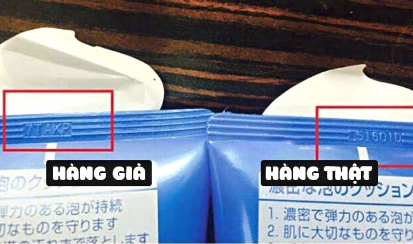 Kiểm tra dòng chữ in chìm để nhận biết sữa rửa mặt Senka thật giả