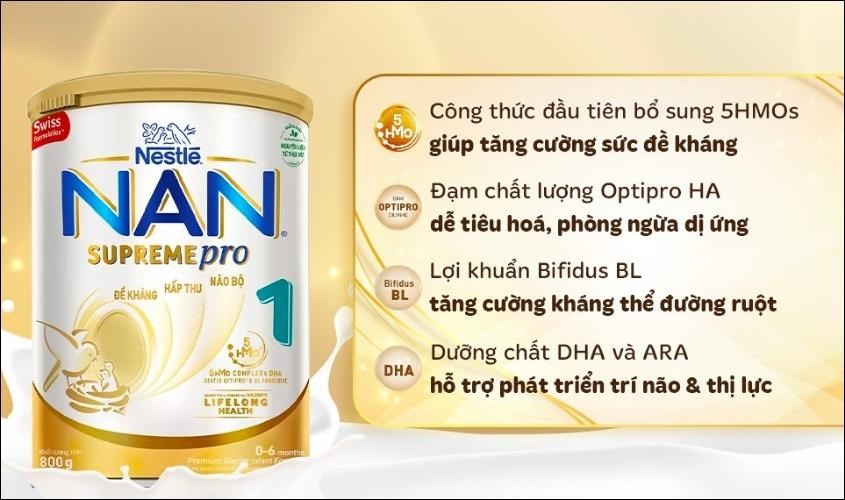 Sữa bột NAN Supremepro số 1 800g (0 - 6 tháng) dành cho trẻ dị ứng đạm sữa bò Sữa bột NAN Supremepro số 1 800g (0 - 6 tháng) dành cho trẻ dị ứng đạm sữa bò