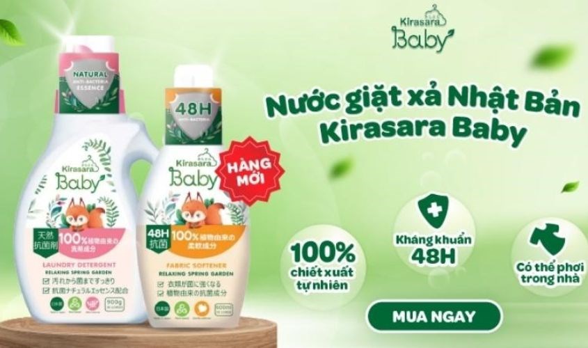 Nước giặt cho bé Kirasara Baby hương hoa oải hương và hoa cúc La Mã chai 900g