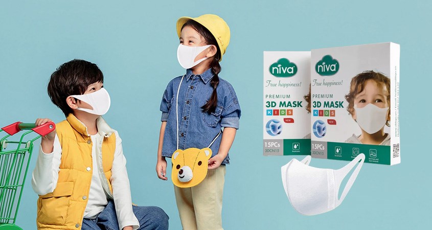 Khẩu trang cho bé Niva 3D Mask 3 lớp đàn hồi tốt