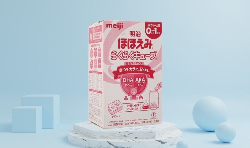 Sữa bột nội địa Nhật dạng viên Meiji Hohoemi Raku Raku Cube vị nhạt thanh 648g (0 - 12 tháng)