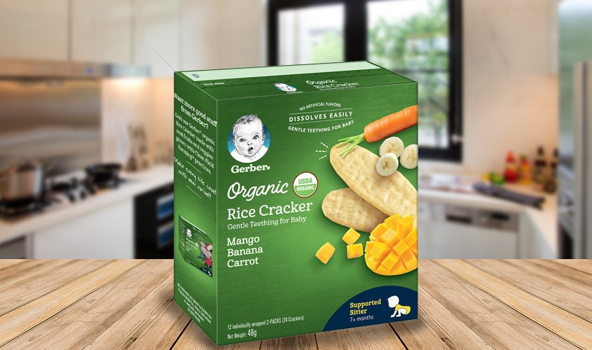 Bánh gạo hữu cơ Gerber Organic vị xoài chuối cà rốt hộp 48g