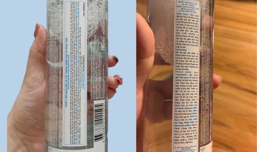 Nhãn phụ của hàng thật ghi rõ chi tiết, khó trong ra và mặt giấy bóng xịn