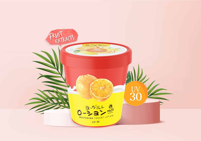 Sữa dưỡng thể chiết xuất cam tươi, chanh vàng trắng da Hasi Yogurt UV30 180g
