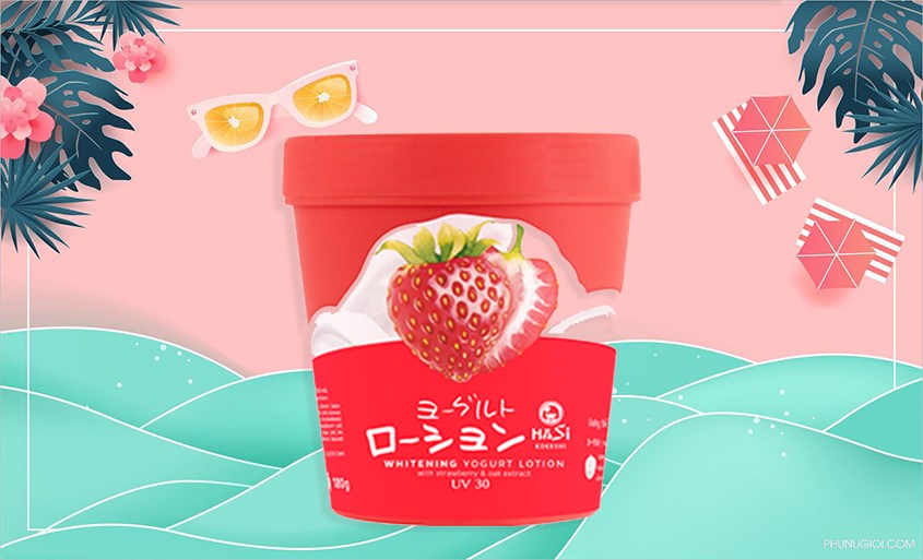 Sữa dưỡng thể chiết xuất dâu tây, yến mạch trắng da Hasi Yogurt UV30 180g