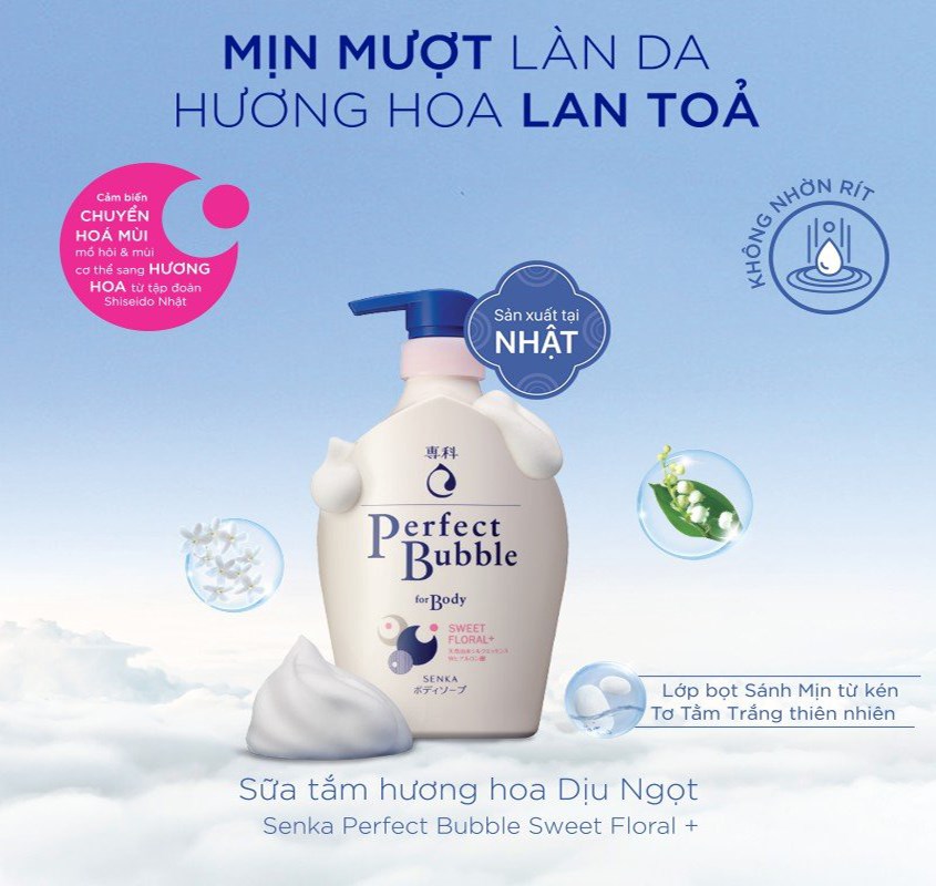 Sữa tắm Senka Perfect Bubble for Body với hương hoa dịu ngọt, lan tỏa