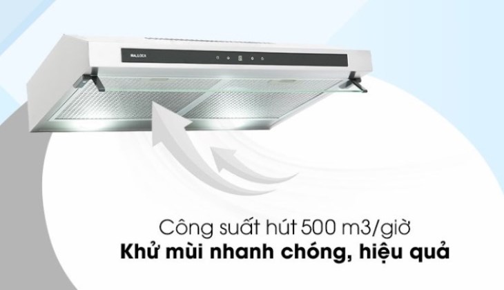 Máy hút mùi áp tường Malloca H342.7 TC có công suất mạnh mẽ, hiệu quả