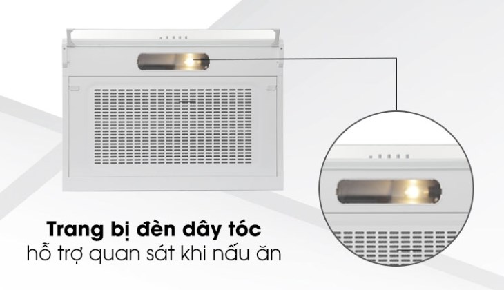 Máy hút mùi treo tường Malloca H107W có trang bị đèn chiếu sáng tiện lợi, giúp cho người nội trợ đun nấu, chế biến các món ăn