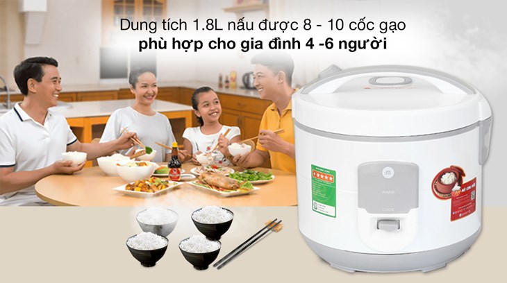 Nồi cơm niêu điện Mishio 1.8 lít MK-248 có dung tích 1.8 lít đáp ứng tốt nhu cầu nấu cơm cho gia đình có từ 4 - 6 thành viên