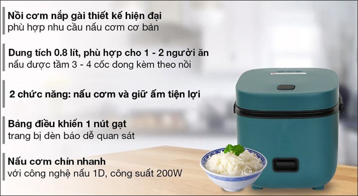 Nồi cơm nắp gài Mishio 0.8 lít MK-265 Xanh được bán với giá 599.000 đồng (cập nhật 05/2023 và có thể thay đổi theo thời gian)