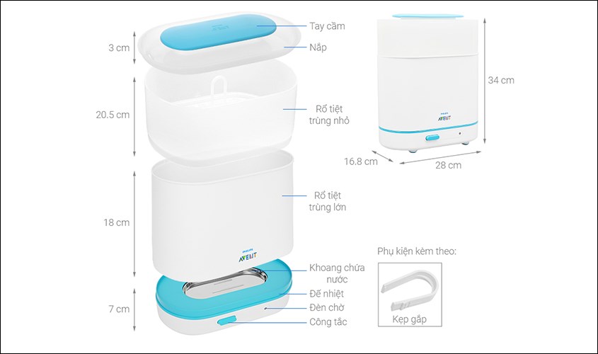 Cấu tạo máy tiệt trùng bình sữa Philips Avent 2in1