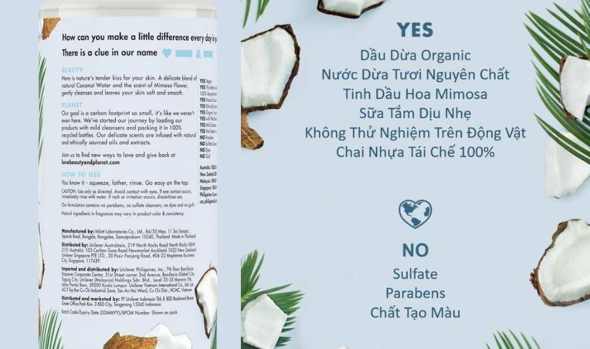Thành phần sữa tắm Love Beauty and Planet