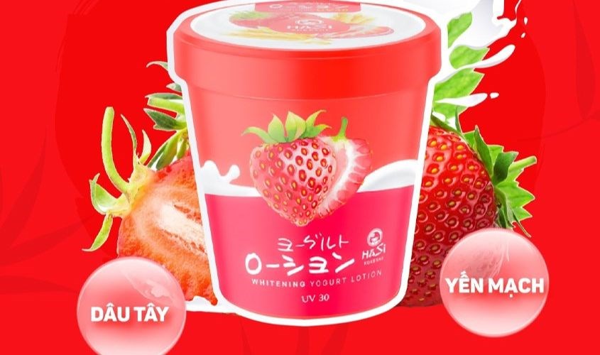 Sữa dưỡng thể chiết xuất dâu tây, yến mạch trắng da Hasi Yogurt UV30