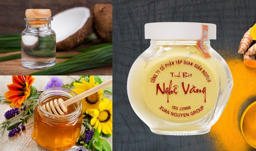 Tinh bột nghệ vàng Xuân Nguyên hũ 75g kết hợp với dầu dừa, mật ong giúp trị nám, tàn nhang