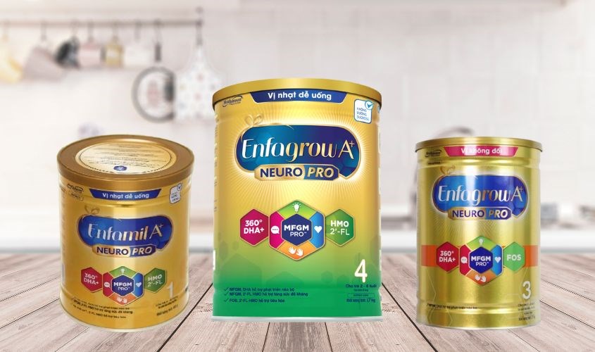 Sữa Enfgrow được chia thành nhiều loại dựa trên mùi vị, trọng lượng và độ tuổi sử dụng