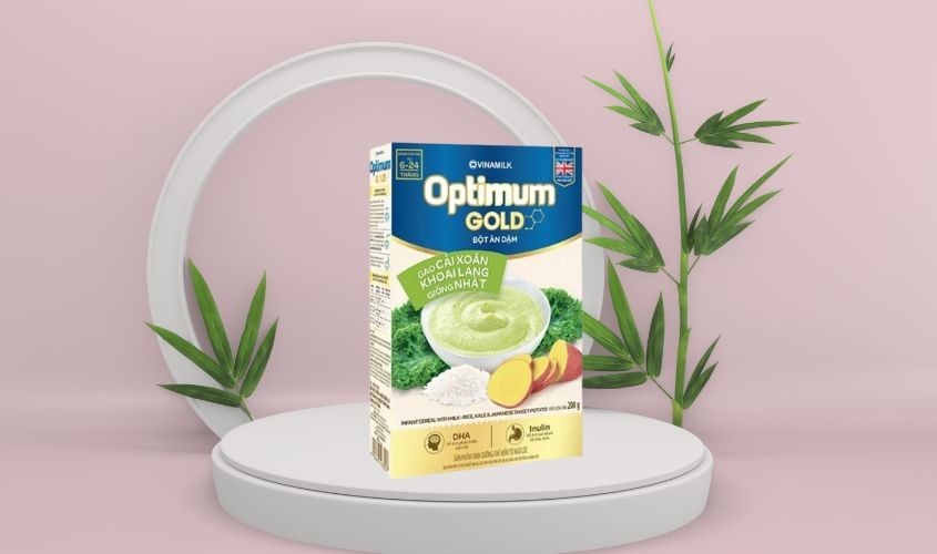 Bột ăn dặm Optimum Gold gạo, cải xoăn và khoai lang hộp 200g (6 - 24 tháng)