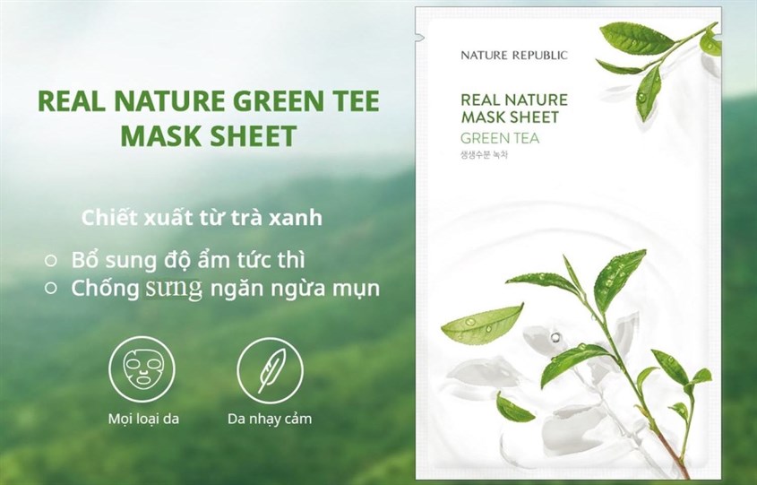 Mặt nạ giấy Trà Xanh cấp ẩm, ngăn ngừa mụn Nature Republic Real Nature Green Tea 23 ml 