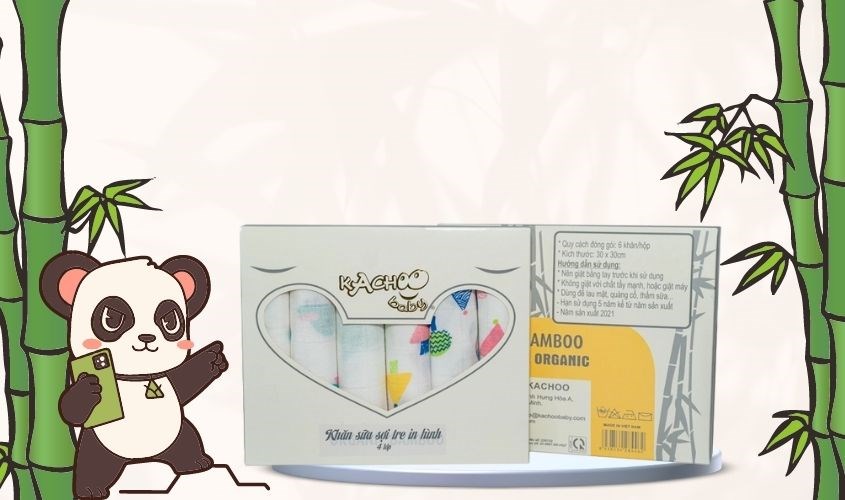 6 khăn sữa sợi tre KACHOOBABY 4 lớp 30x30 cm - Màu trắng