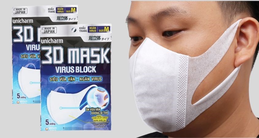 Túi 5 cái khẩu trang y tế 3D Unicharm 3 lớp
