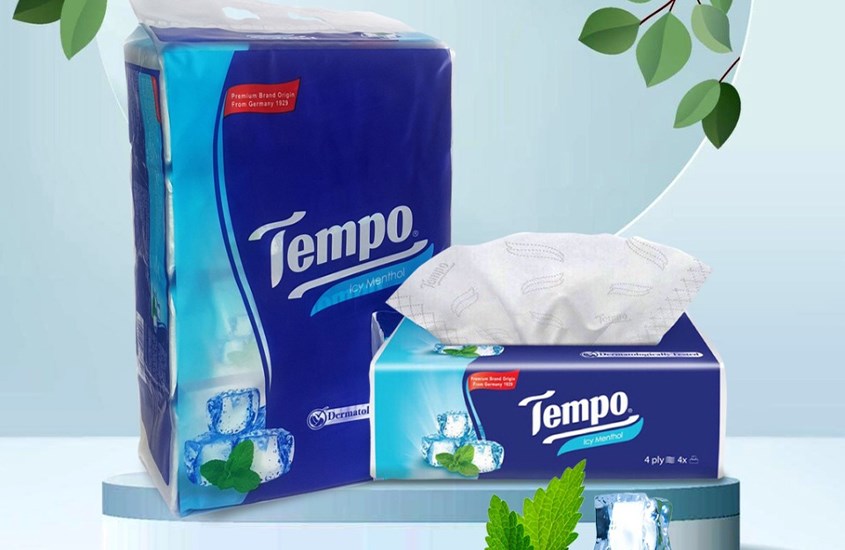 Gói 90 tờ khăn giấy rút Tempo không mùi 4 lớp có thể dùng để lau mặt