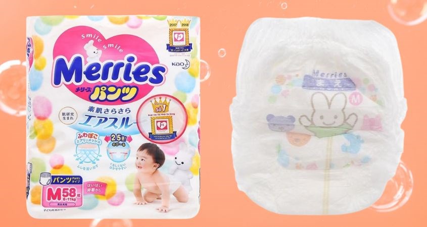 Tã quần Merries size M 58 miếng (6 - 11 kg) sẽ có màu trắng khi còn mới