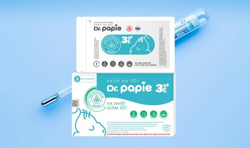 Khăn giấy Dr.Papie kích thước 3 mét, dành cho trẻ từ 3 tháng tuổi trở lên để giảm sốt.