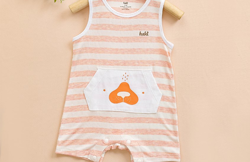 Thay bodysuit Haki màu cam kẻ dày cho bé thường xuyên 