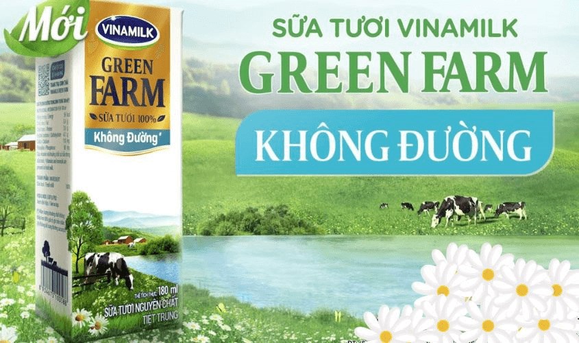 Lốc 4 hộp sữa tươi Vinamilk Green Farm không đường 180 ml