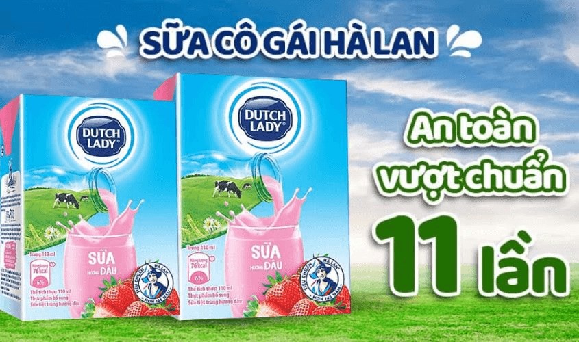 Thùng 48 hộp sữa tươi Dutch Lady có đường hương dâu 110 ml