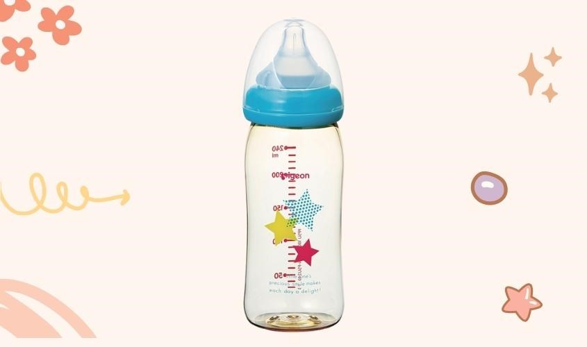 Bình sữa nhựa PPSU Pigeon Plus cổ rộng 240 ml hình ngôi sao
