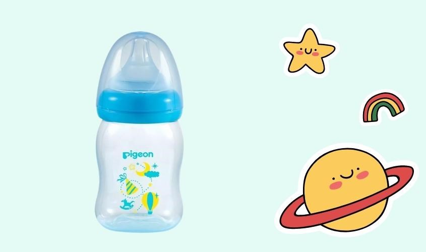 Bình sữa nhựa PP Pigeon Plus cổ rộng 160 ml màu xanh