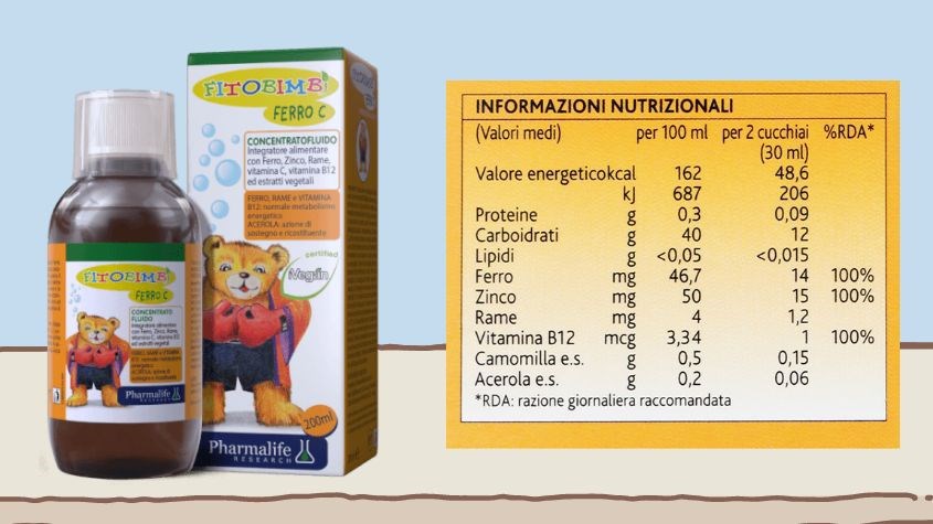 Siro Fitobimbi Ferro C bổ sung sắt, kẽm và vitamin C 200 ml (6 tháng - 12 tuổi)