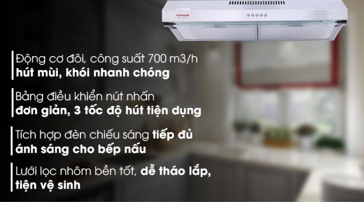 Máy hút mùi âm tủ Sunhouse SHB6118I có chiều ngang x cao x sâu lần lượt là 69.5 x 13.5 x 47 cm Máy hút mùi âm tủ Sunhouse SHB6118I có chiều ngang x cao x sâu lần lượt là 69.5 x 13.5 x 47 cm