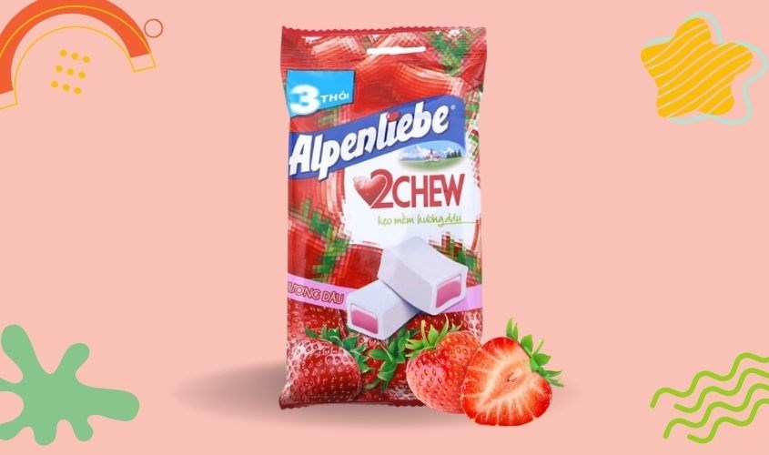 Kẹo mềm Alpenliebe 2Chew hương dâu gói 73.5g (3 thanh) (từ 3 tuổi)