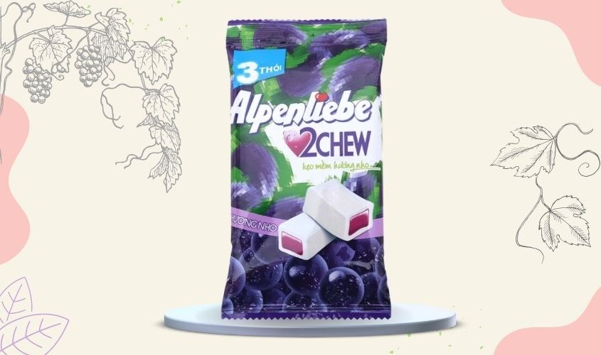 Kẹo mềm Alpenliebe 2Chew hương nho gói 73.5g (3 thanh) (từ 3 tuổi)