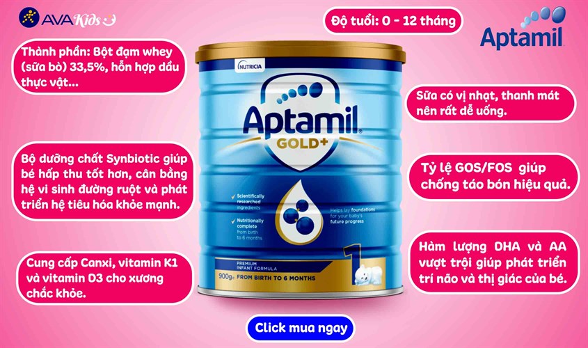 Sữa bột Aptamil Infant Formula vị nhạt thanh số 1 900g (0 - 12 tháng)