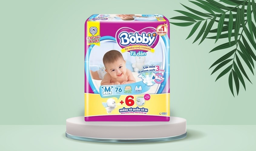 Tã dán Bobby siêu thấm size M 76 miếng (6 - 11 kg)