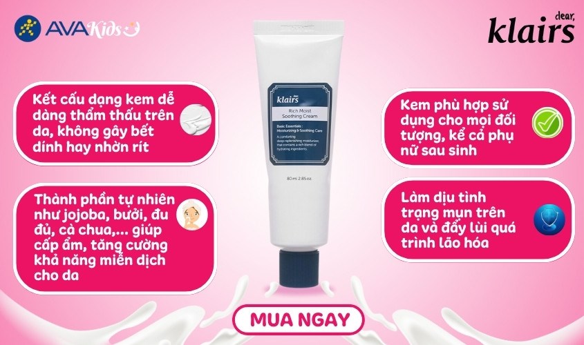 Kem dưỡng ẩm sâu Klairs Rich Moist Soothing 80 ml