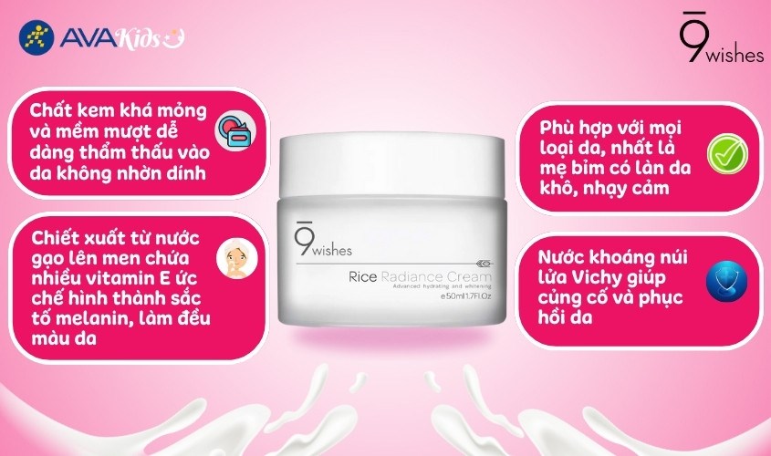 Kem dưỡng cấp ẩm và làm sáng da chiết xuất Gạo 9 Wishes Rice Radiance 50 ml